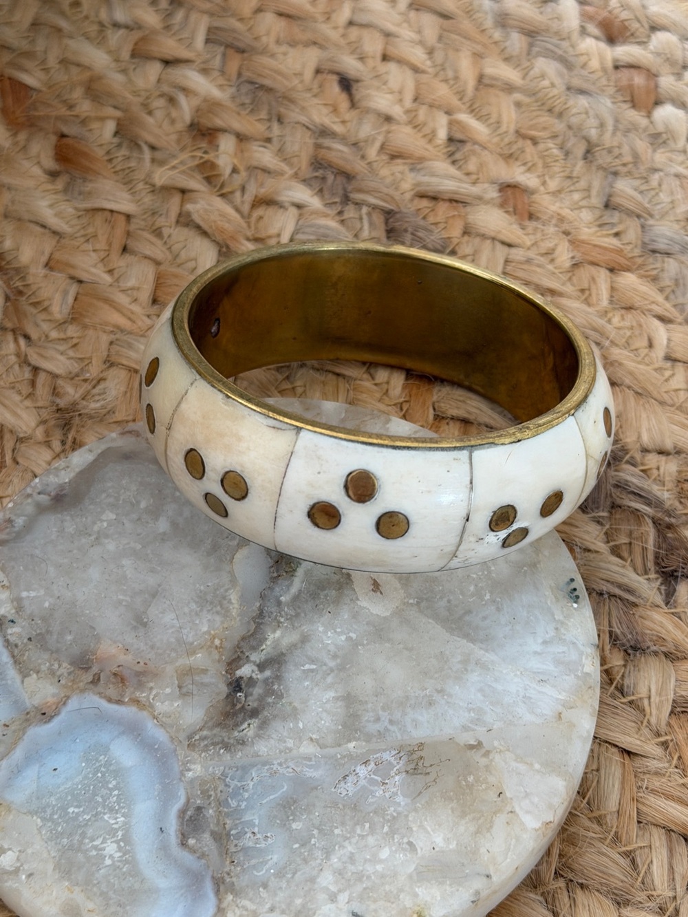 Motel Rocks Ivory and Brass Dot Inlay Bangle Bracelet
